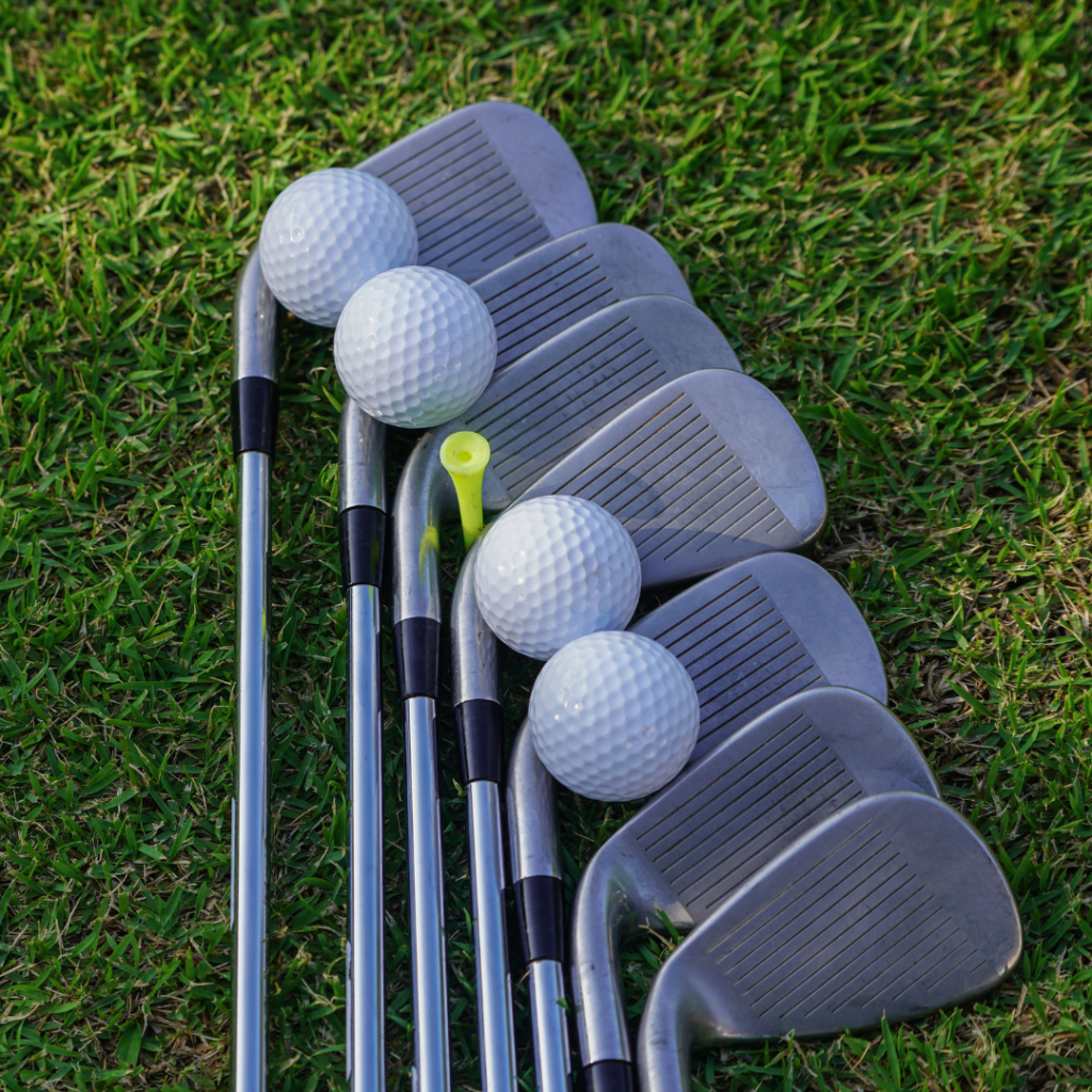 Golf Equipment: Irons, balls and tee