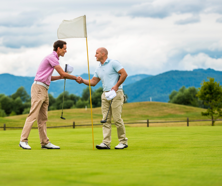 Golf Etiquette: Two men shaking hands at the end of a round 