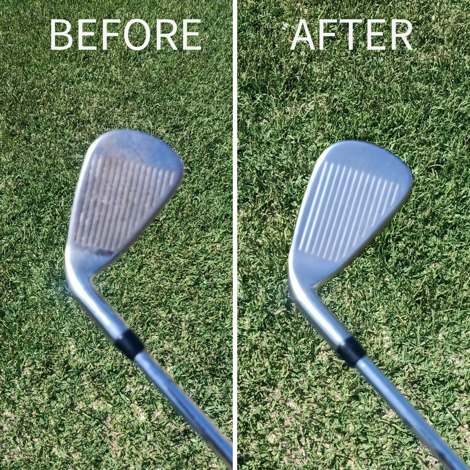 Before and after shot from polishing the irons