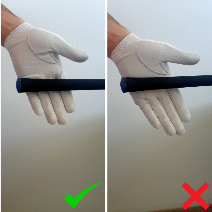Golf grip in the palm of the hand